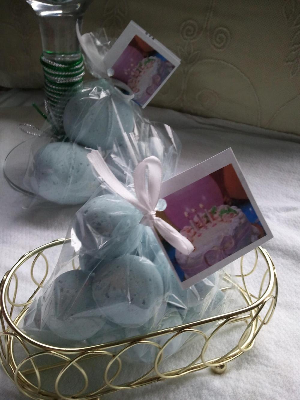 3 bath bombs 4 oz each (Birthday Cake) gift bag bath fizzies, great for kids, parties ...and adults too
